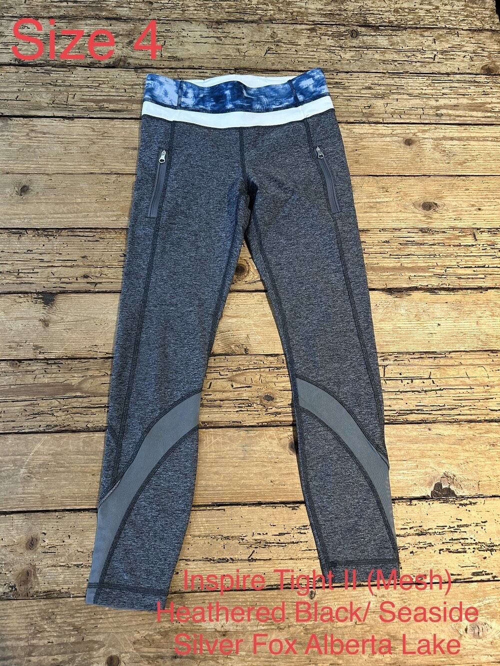 Lululemon Womens Size 4 Heathered Black/Silver Fox Inspire Tight II (mesh)